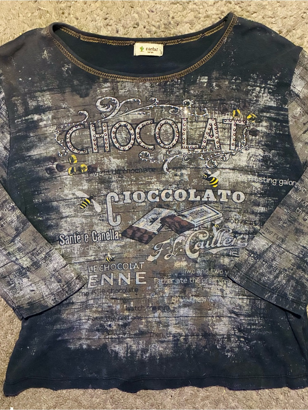 Cactus Dark Navy and Gray Chocolate Graphic Long Sleeve Tee